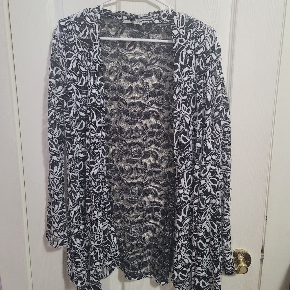 Black & White Floral Open Cardigan